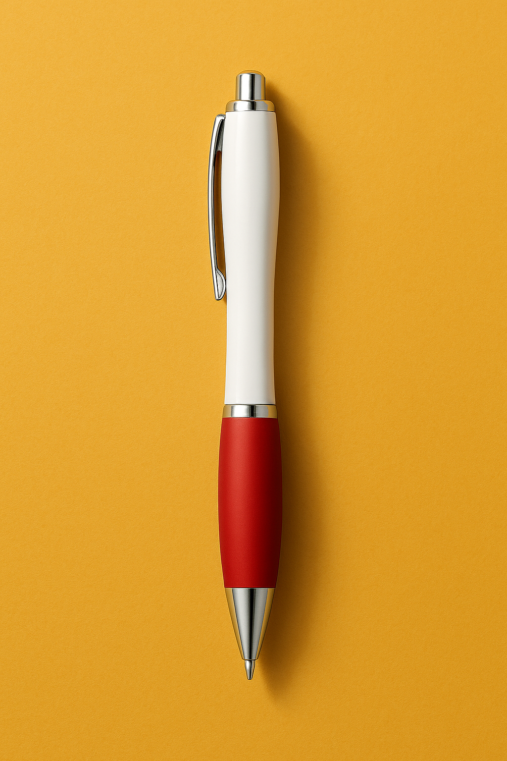 ballpoint pen with white barrel and coloured grip